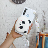 For Redmi Note 8/8T/8 Pro Cellphone Case Mobile Phone Shell Shockproof TPU Cover with Cartoon Cat Pig Panda Coin Purse Lovely Shoulder Starp  White