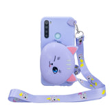 For Redmi Note 8/8T/8 Pro Cellphone Case Mobile Phone Shell Shockproof TPU Cover with Cartoon Cat Pig Panda Coin Purse Lovely Shoulder Starp  White