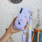 For Redmi Note 8/8T/8 Pro Cellphone Case Mobile Phone Shell Shockproof TPU Cover with Cartoon Cat Pig Panda Coin Purse Lovely Shoulder Starp  White