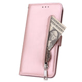 For Huawei Enjoy 9-Y7 2019-Y7 PRIME 2019 with fingerprint hole - Y7 PRO 2019 Solid Color PU Leather Zipper Wallet Double Buckle Protective Case with Stand & Lanyard Rose gold