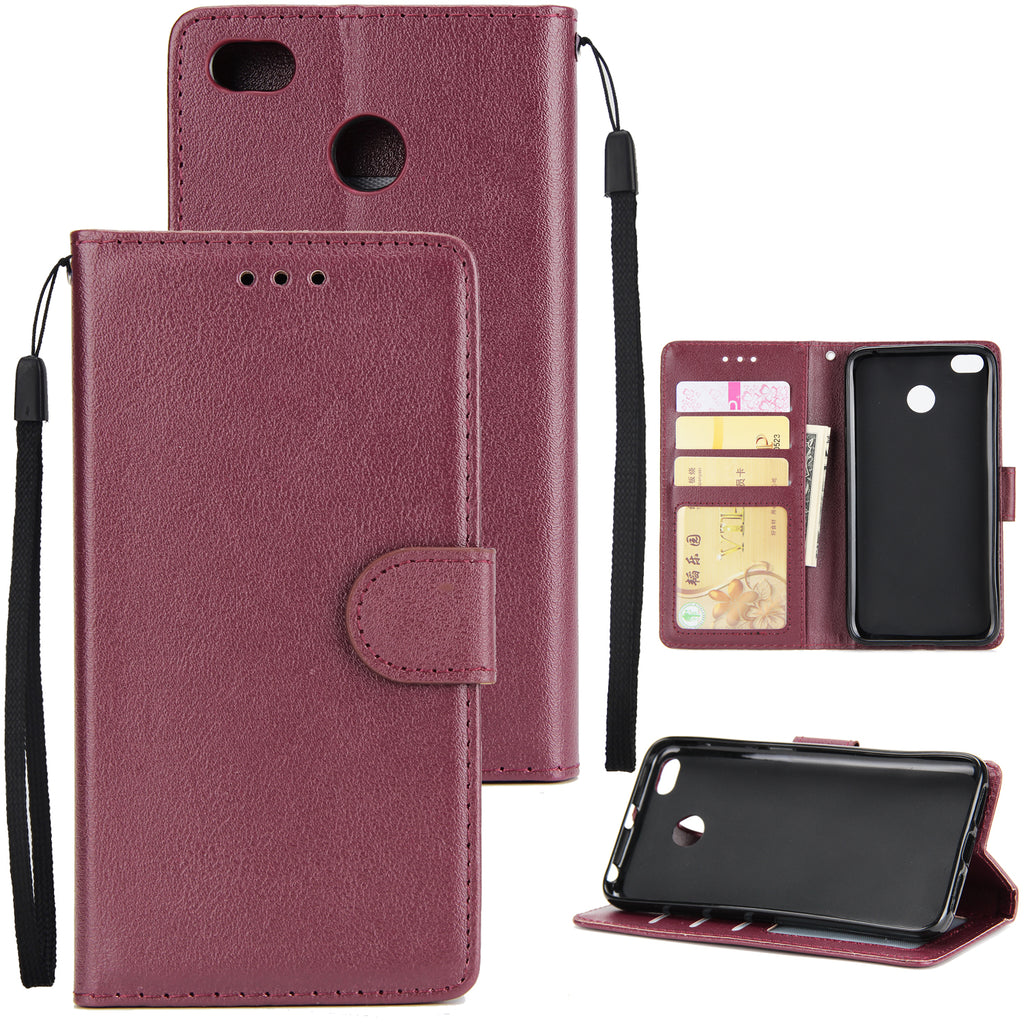 Ultra Slim Shockproof Full Protective Case with Card Wallet Slot for Xiaomi Redmi 4X Red wine