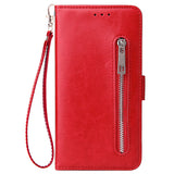 For Huawei Enjoy 9-Y7 2019-Y7 PRIME 2019 with fingerprint hole - Y7 PRO 2019 Solid Color PU Leather Zipper Wallet Double Buckle Protective Case with Stand & Lanyard red