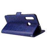 For Huawei Enjoy 9-Y7 2019-Y7 PRIME 2019 with fingerprint hole - Y7 PRO 2019 Solid Color PU Leather Zipper Wallet Double Buckle Protective Case with Stand & Lanyard blue