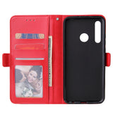 For Huawei Enjoy 9-Y7 2019-Y7 PRIME 2019 with fingerprint hole - Y7 PRO 2019 Solid Color PU Leather Zipper Wallet Double Buckle Protective Case with Stand & Lanyard red