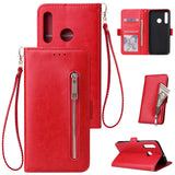 For Huawei Enjoy 9-Y7 2019-Y7 PRIME 2019 with fingerprint hole - Y7 PRO 2019 Solid Color PU Leather Zipper Wallet Double Buckle Protective Case with Stand & Lanyard red