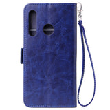 For Huawei Enjoy 9-Y7 2019-Y7 PRIME 2019 with fingerprint hole - Y7 PRO 2019 Solid Color PU Leather Zipper Wallet Double Buckle Protective Case with Stand & Lanyard blue