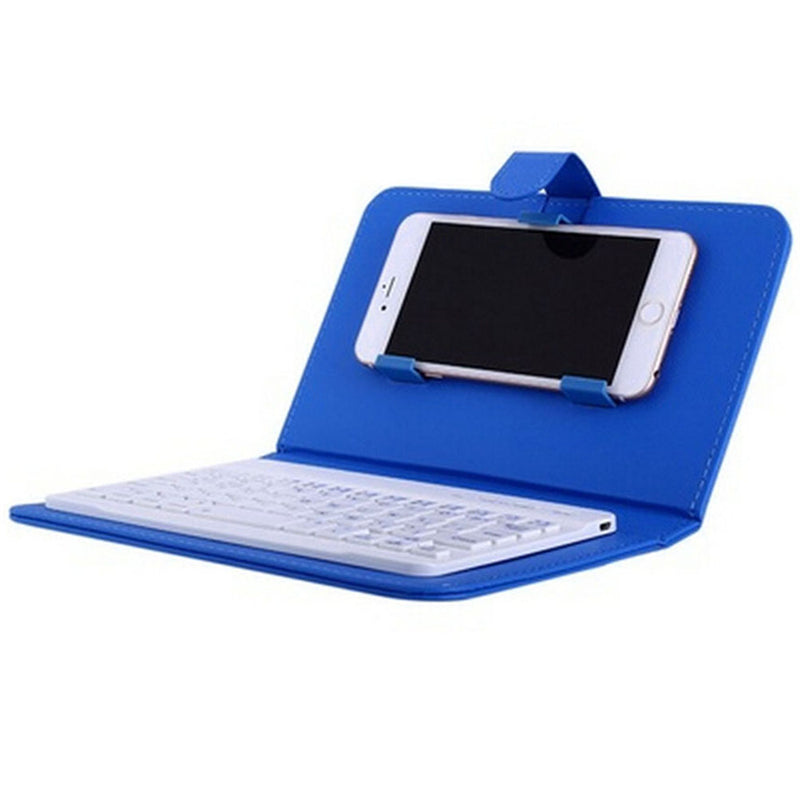 Portable PU Leather Wireless Keyboard Case for iPhone with Bluetooth Keyboard for 4.2-6.8 Inch Phones Dark blue_Bluetooth keyboard + leather case