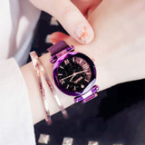 Luxury Starry Sky Quartz Watch Magnet Strap Buckle Stainless Watch Women Gift Purple