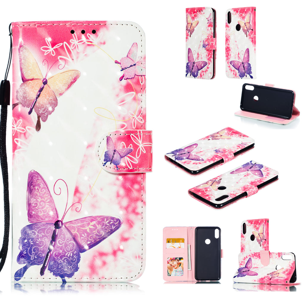 For ASUS ZENFONE MAX Pro M1/ZB601KL/ZB602KL 3D Coloured Painted PU Magnetic Clasp Phone Case with Card Slots Bracket Lanyard Butterfly