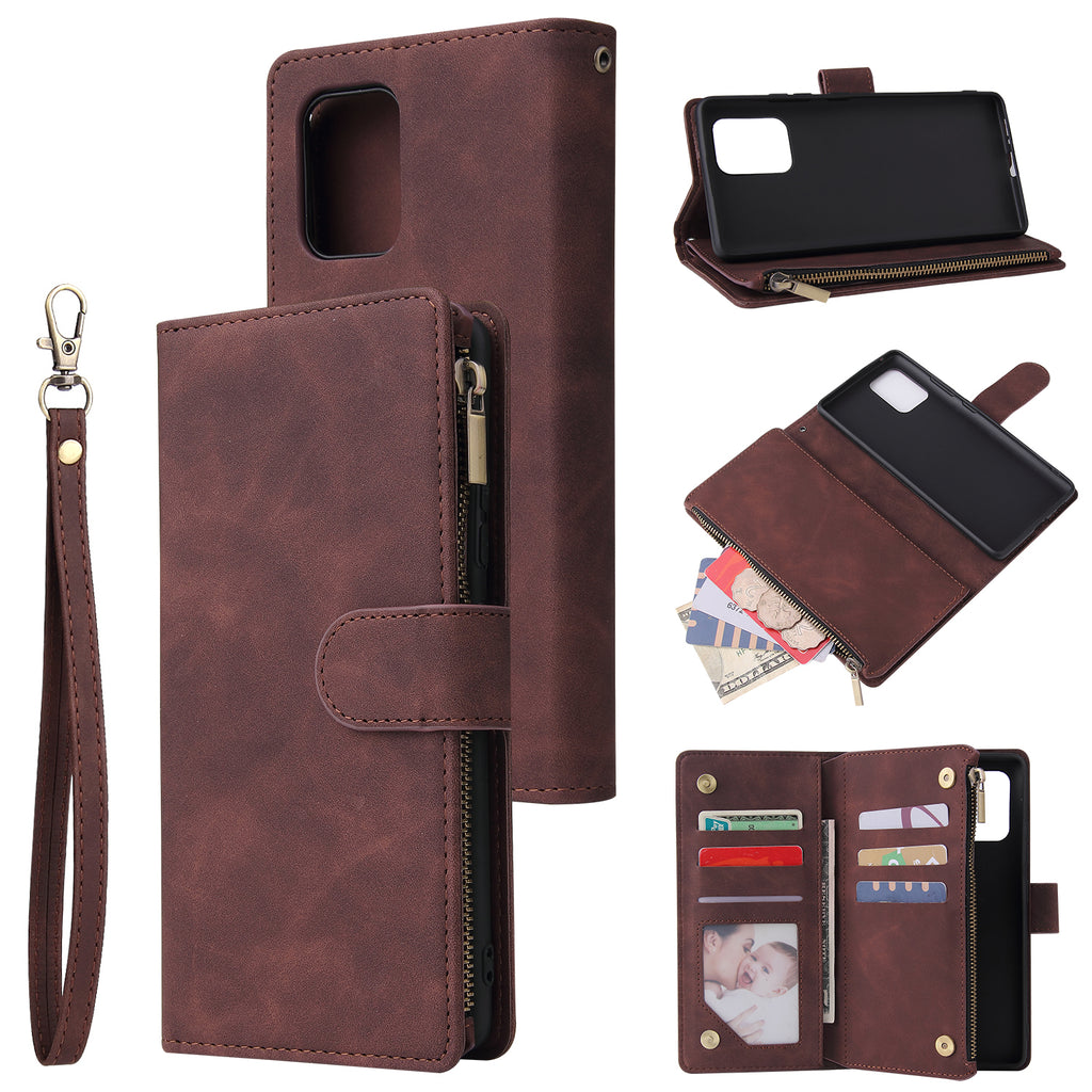 For Samsung S10 Lite 2020 Mobile Phone Case Wallet Design Zipper Closure Overall Protection Cellphone Cover 3 brown