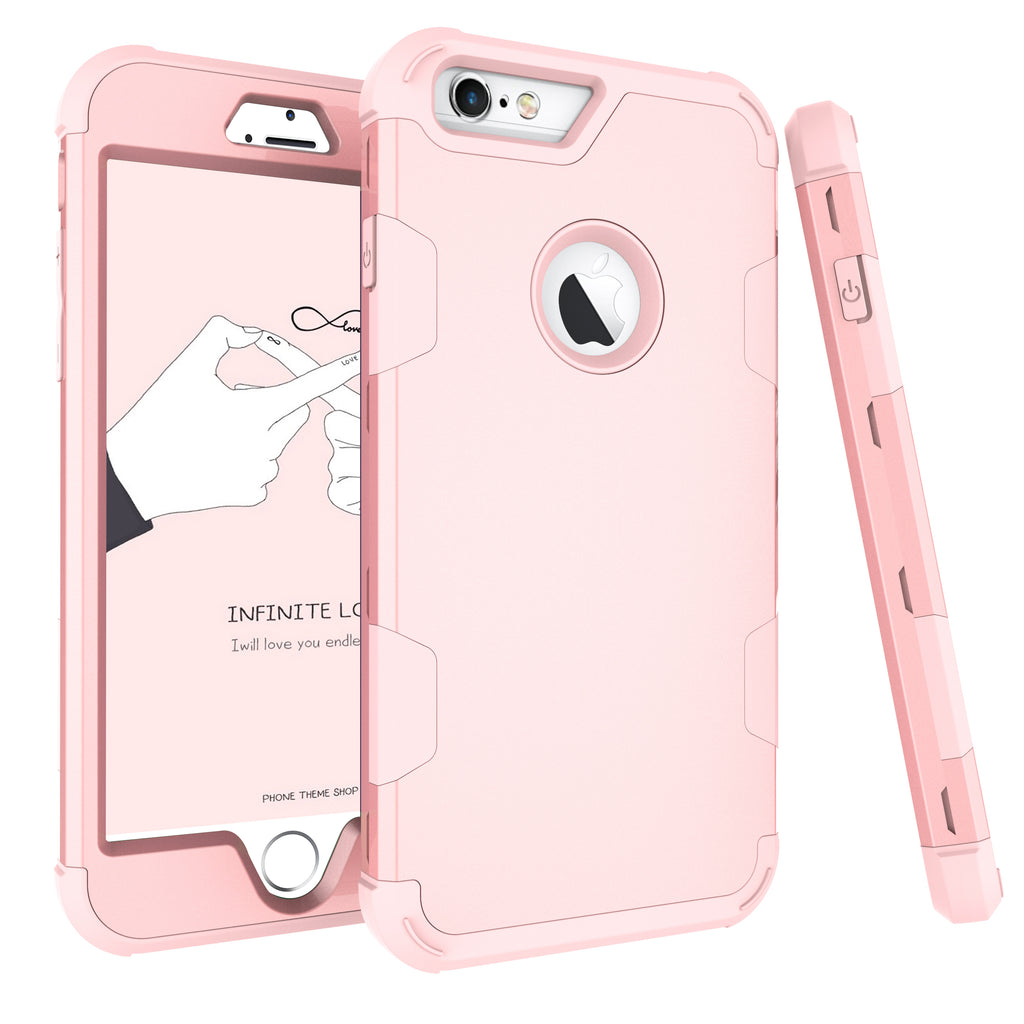 For iPhone 6 plus/6S plus PC+ Silicone 2 in 1 Hit Color Tri-proof Shockproof Dustproof Anti-fall Protective Cover Back Case Rose gold