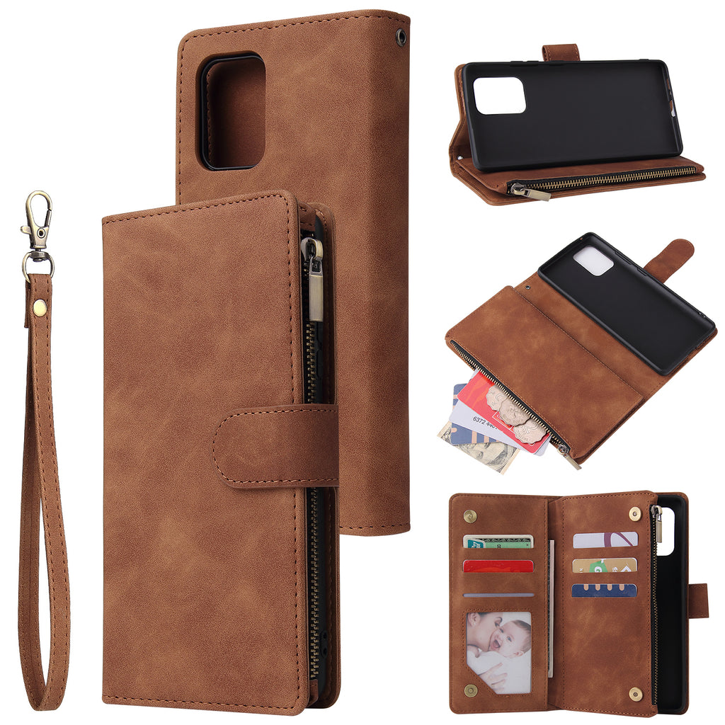 For Samsung S10 Lite 2020 Mobile Phone Case Wallet Design Zipper Closure Overall Protection Cellphone Cover 4 brown