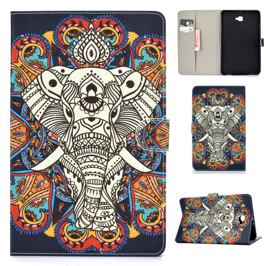 For Samsung T580 PU Laptop Protective Case with Front Snap Color Painted Smart Stay Cover Fun elephant