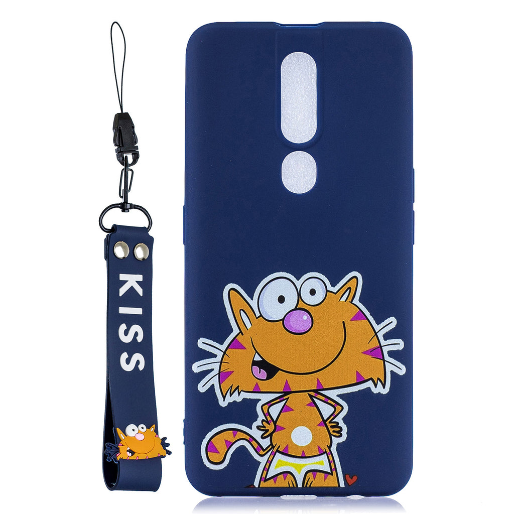 For OPPO F11 PRO Cartoon Lovely Coloured Painted Soft TPU Back Cover Non-slip Shockproof Full Protective Case with Lanyard sapphire