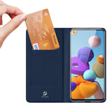 DUX DUCIS for Samsung A21s/A51 5G Magnetic Protective Case Bracket with Card Slot Leather Mobile Phone Cover blue