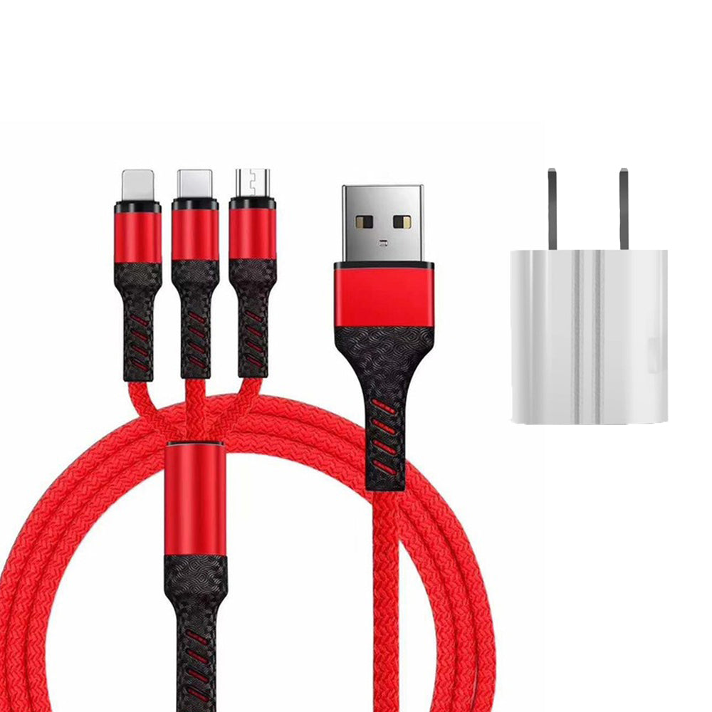 SIMU 3-in-1 Weave 1.2M Mobile Phone Peripheral Safe Charging Data Cable Set red