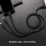SIMU 3-in-1 Weave 1.2M Mobile Phone Peripheral Safe Charging Data Cable Set black