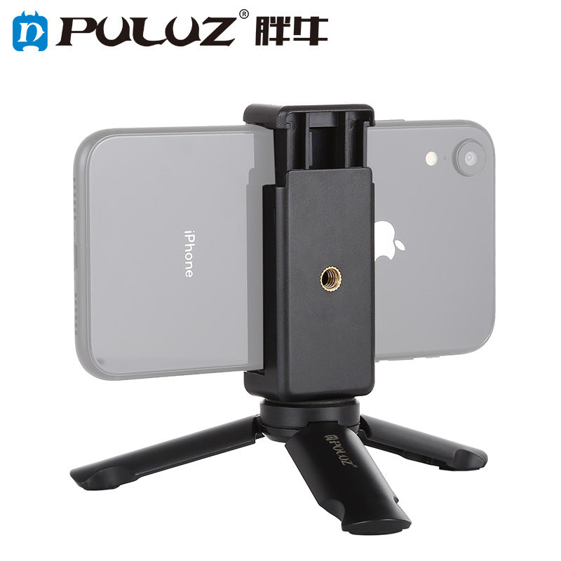 PULUZ Mini Portable Folding Plastic Stand Tripod Universal Phone Clamp Bracket Smartphones Holder Clip black