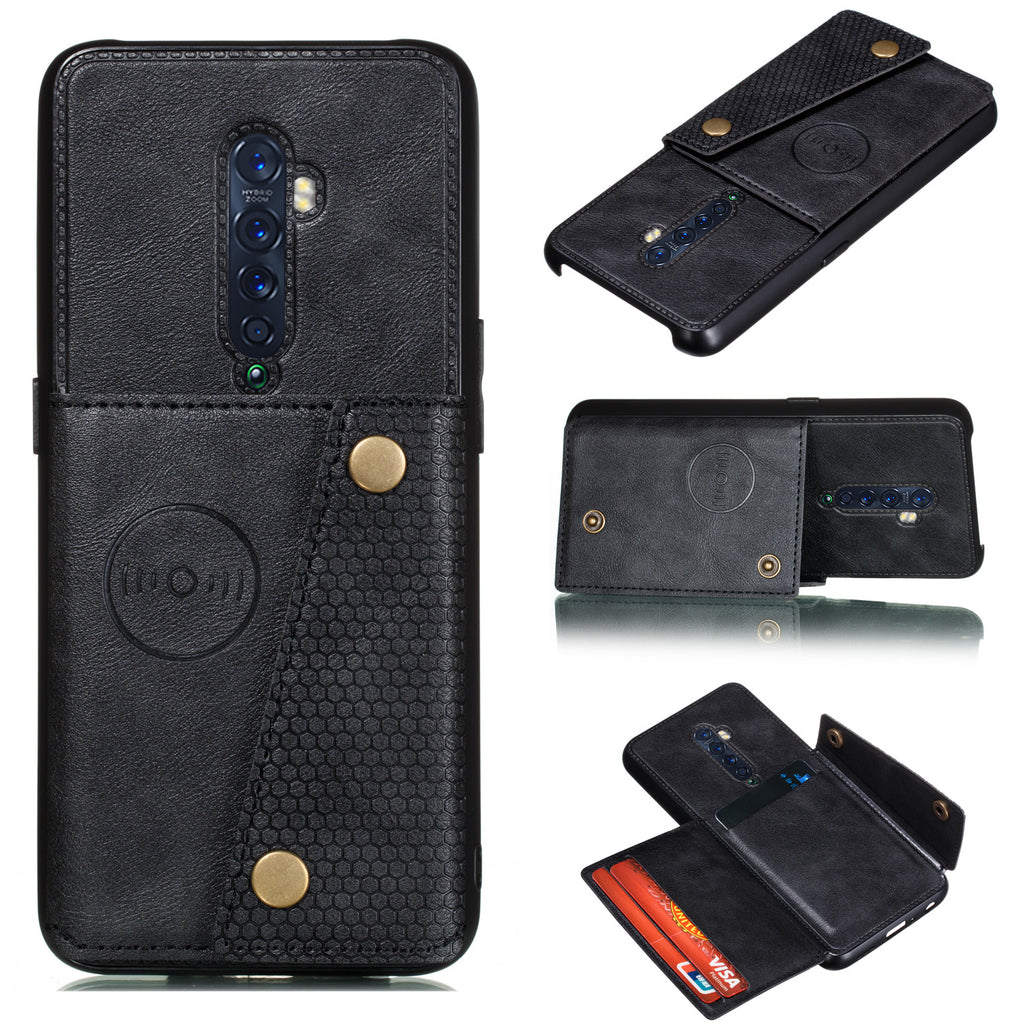 For OPPO A9 2020/Realme XT/Reno 2 Mobile Phone Shell Classic Textured Pattern Buckle Closure Design Anti-fall Smartphone Case black