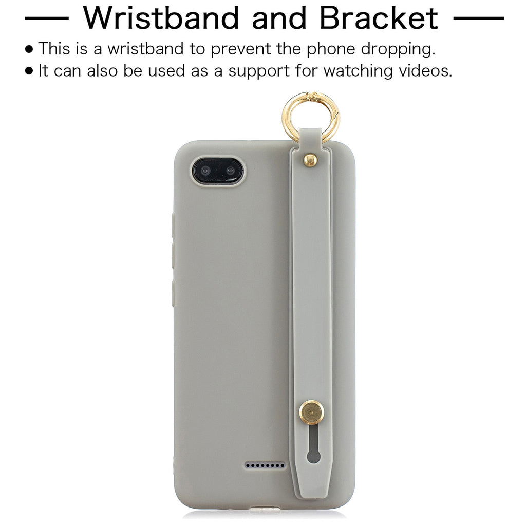 For Redmi 6A Simple Solid Color Chic Wrist Rope Bracket Matte TPU Anti-scratch Non-slip Protective Cover Back Case 12 gray
