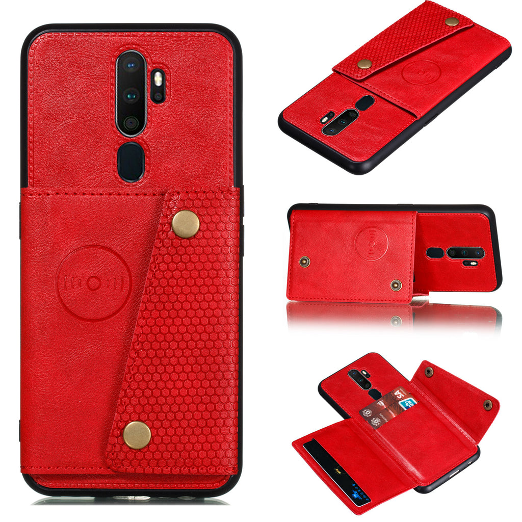 For OPPO A9 2020/Realme XT/Reno 2 Mobile Phone Shell Classic Textured Pattern Buckle Closure Design Anti-fall Smartphone Case red