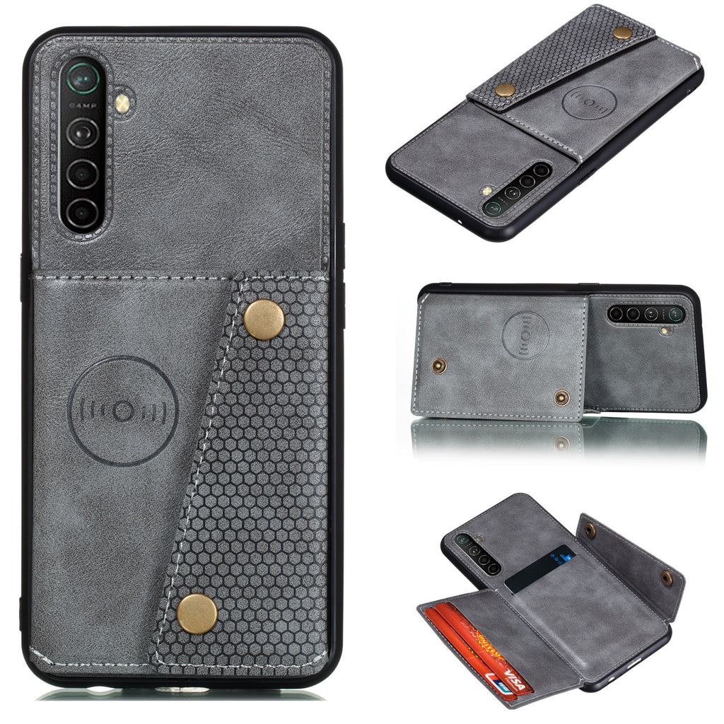 For OPPO A9 2020/Realme XT/Reno 2 Mobile Phone Shell Classic Textured Pattern Buckle Closure Design Anti-fall Smartphone Case gray