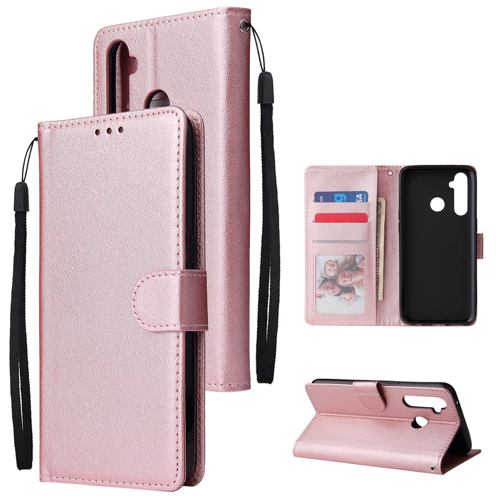 For OPPO Realme 5 Rro Cellphone Cover Buckle Closure Cards Holder Wallet Design Stand Function PU Leather Smart Shell Overall Protection Rose gold