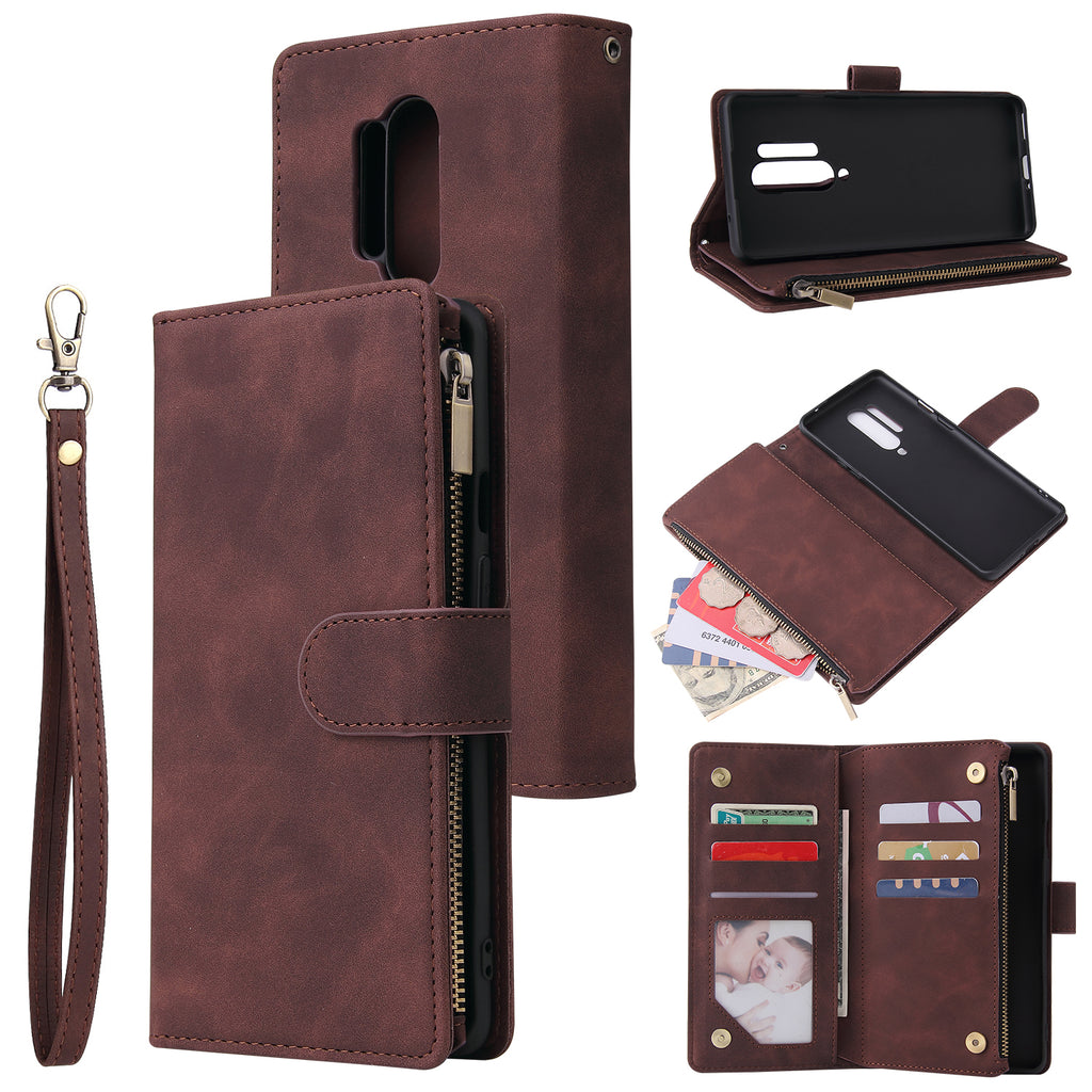 For One plus 8 pro Mobile Phone Case Smartphone Shell Wallet Design Zipper Closure Overall Protection Cellphone Cover 3 brown
