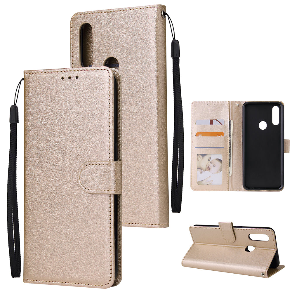 For OPPO A8 / A31/Realme XT / X2 Mobile Phone Case PU Buckle Closure Wallet Design Cards Slots All-round Protection Phone Cover Golden