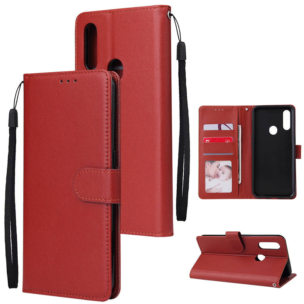 For OPPO A8 / A31/Realme XT / X2 Mobile Phone Case PU Buckle Closure Wallet Design Cards Slots All-round Protection Phone Cover red