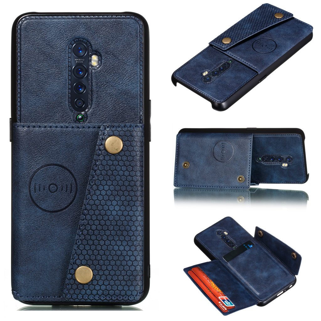 For OPPO A9 2020/Realme XT/Reno 2 Mobile Phone Shell Classic Textured Pattern Buckle Closure Design Anti-fall Smartphone Case blue
