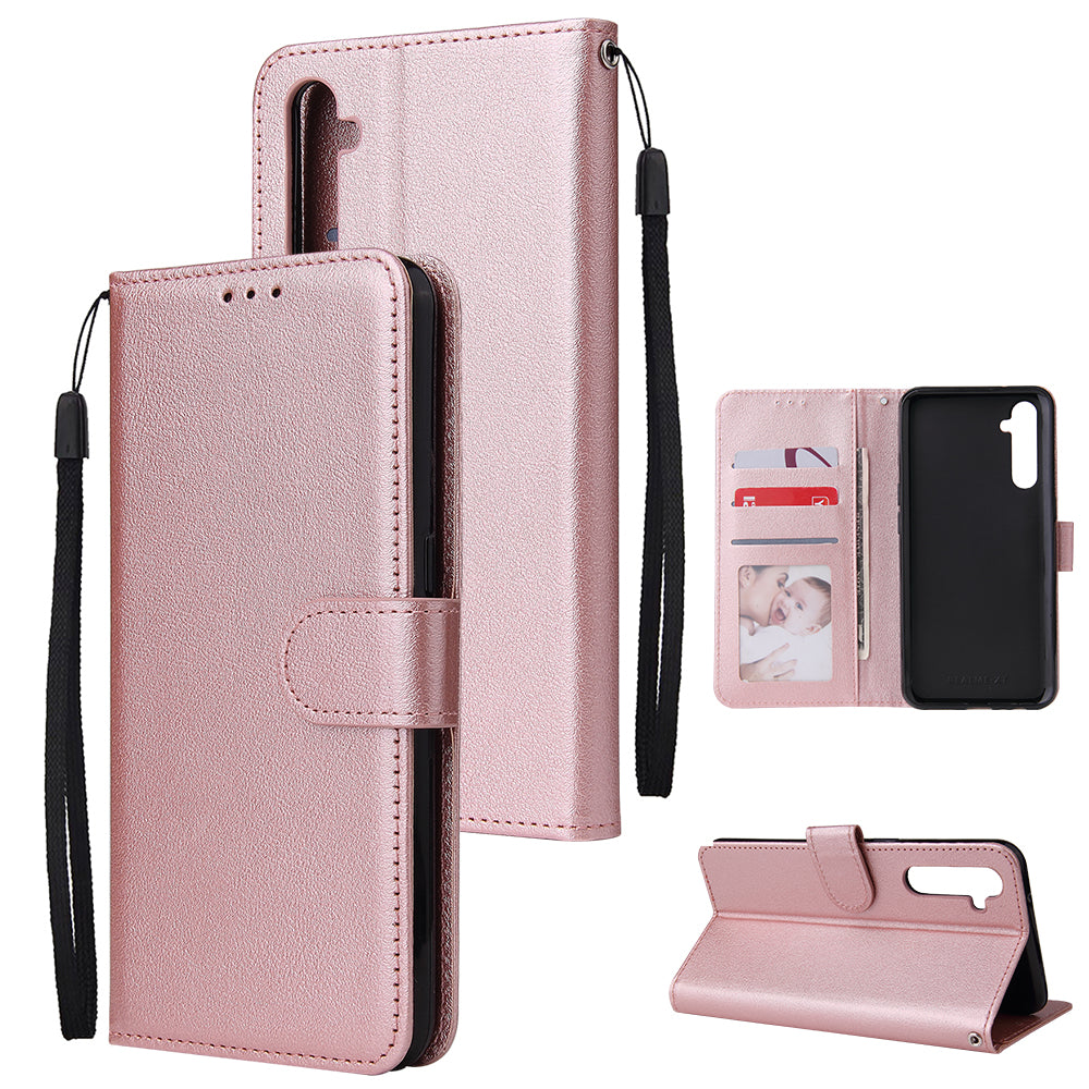 For OPPO A8 / A31/Realme XT / X2 Mobile Phone Case PU Buckle Closure Wallet Design Cards Slots All-round Protection Phone Cover Rose gold