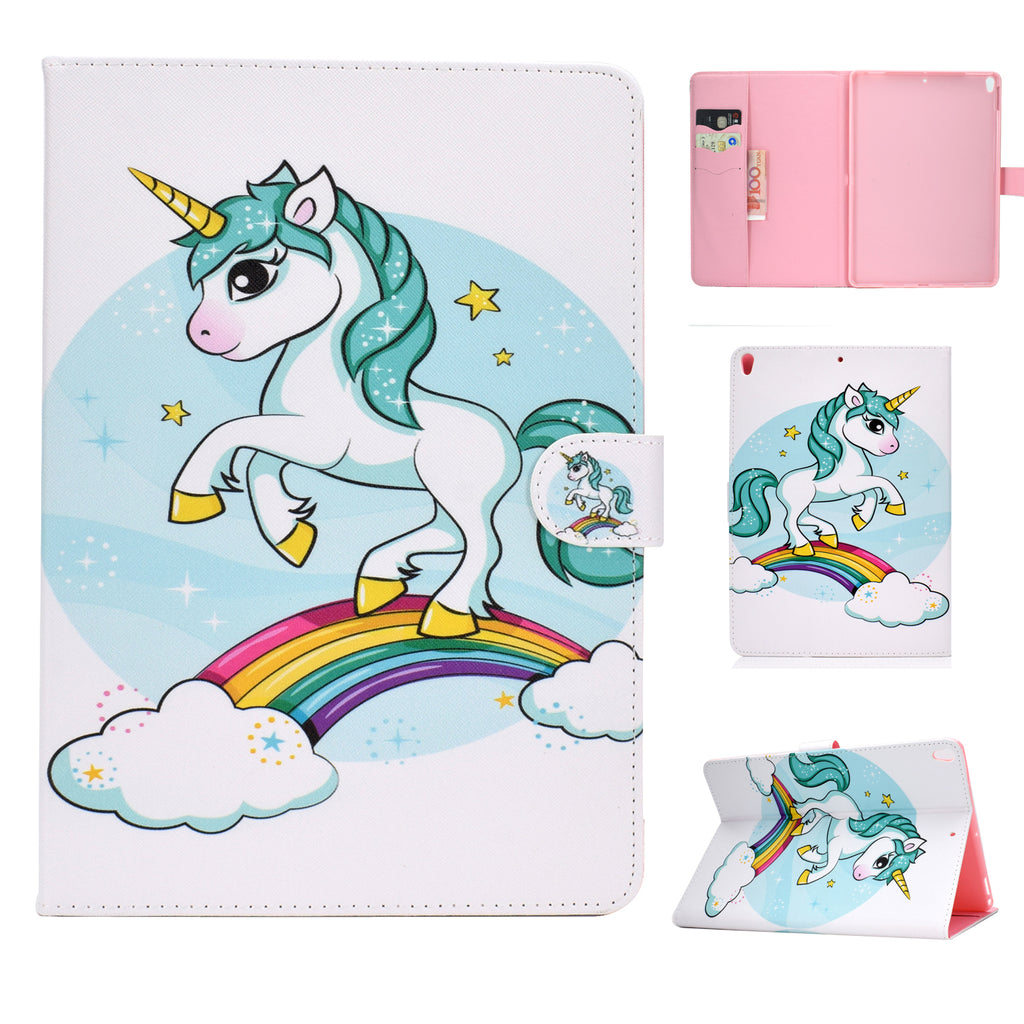 For iPad 10.5 2017/iPad 10.2 2019 Laptop Protective Case Color Painted Smart Stay PU Cover with Front Snap single horned horse