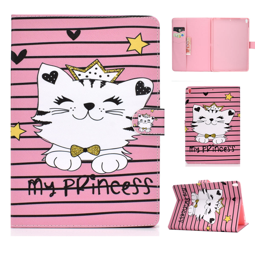 For iPad 10.5 2017/iPad 10.2 2019 Laptop Protective Case Color Painted Smart Stay PU Cover with Front Snap Crown cat