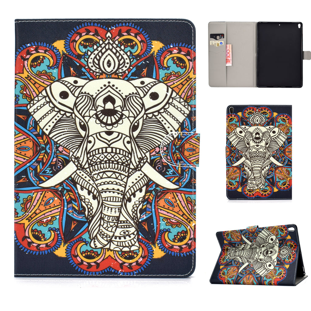 For iPad 10.5 2017/iPad 10.2 2019 Laptop Protective Case Color Painted Smart Stay PU Cover with Front Snap Fun elephant