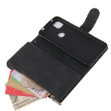 For Google Pixel 4A  Leather Mobile Phone Cover with Cards Slot Zipper Purse Phone Bracket 1 black