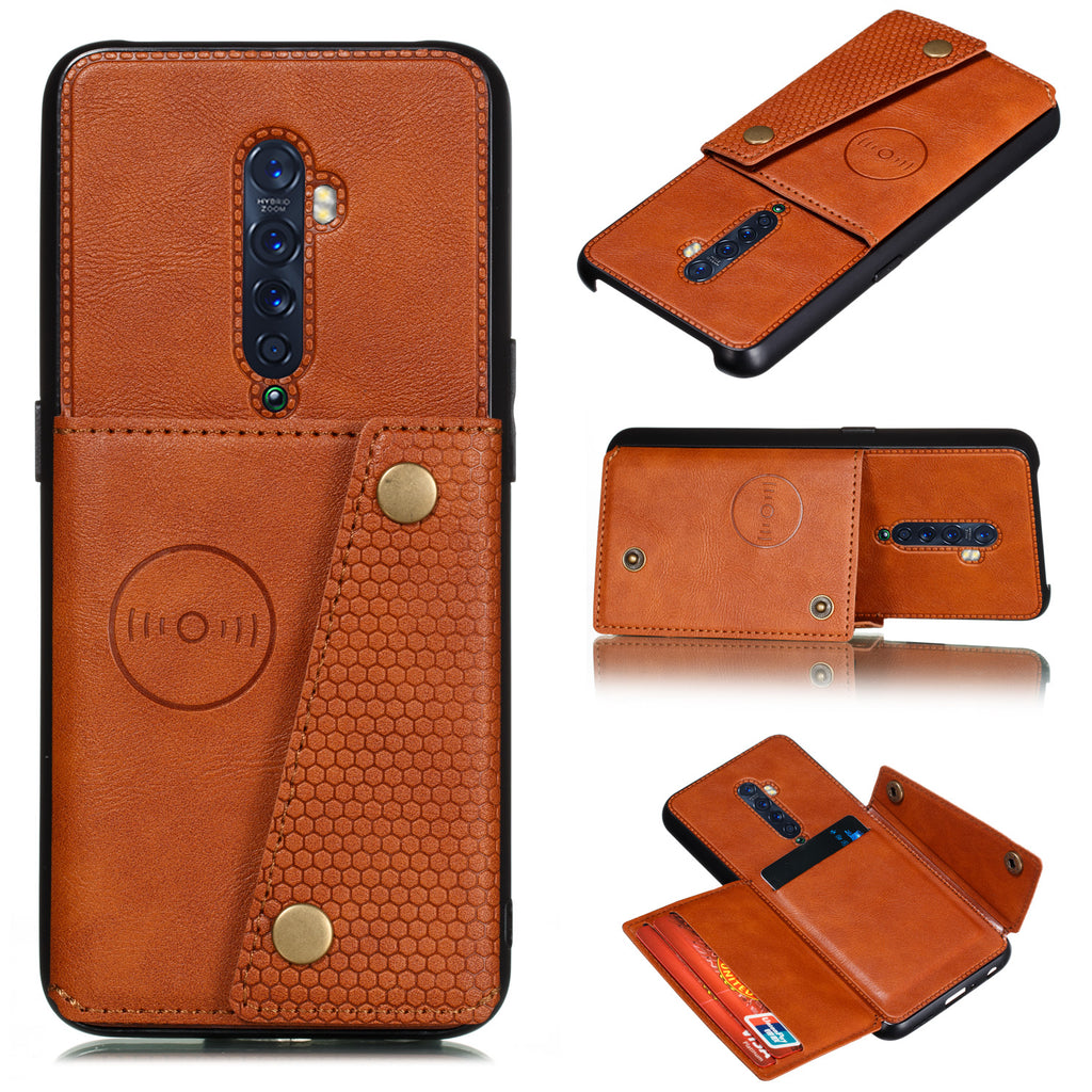For OPPO A9 2020/Realme XT/Reno 2 Mobile Phone Shell Classic Textured Pattern Buckle Closure Design Anti-fall Smartphone Case brown