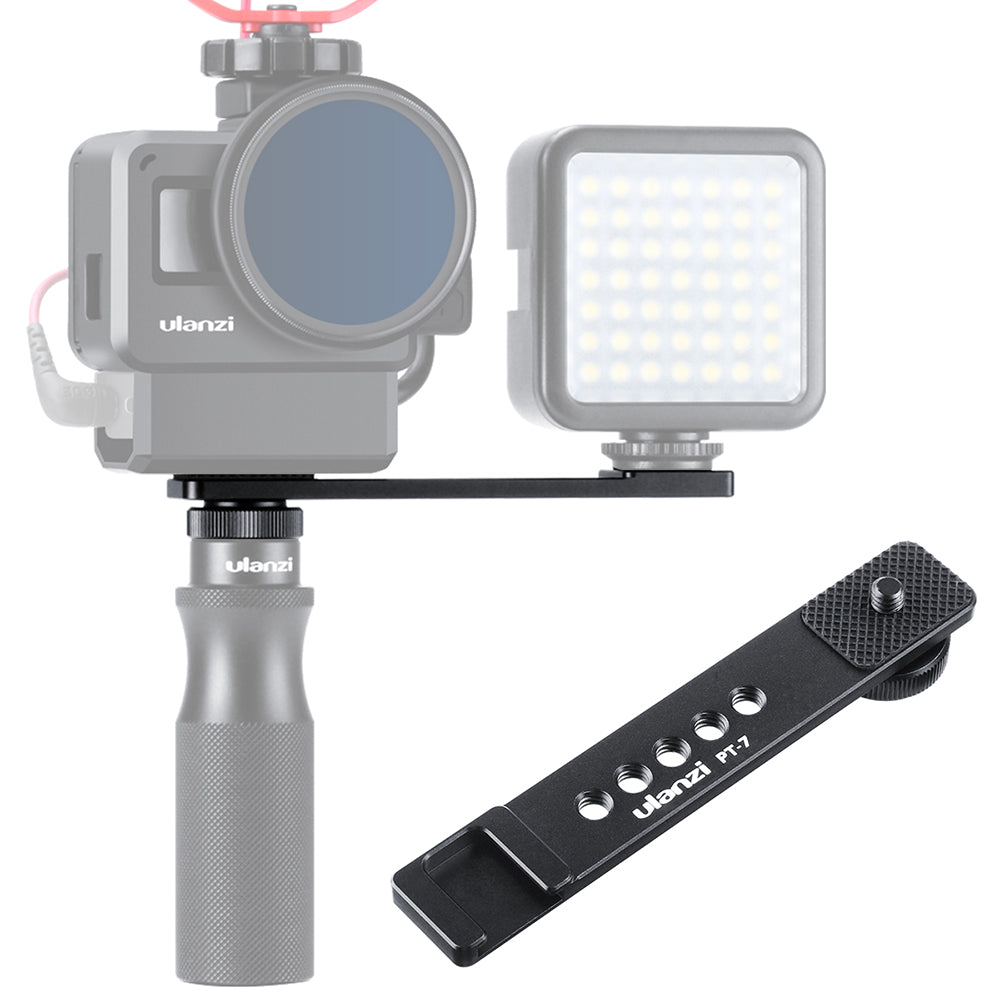 ULANZI PT-7 Cold Shoe Stand Bracket Vlogging Microphone Extension Plate with 1/4'' Tripod Screw for iPhone GoPro Sony black