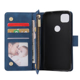For Google Pixel 4A  Leather Mobile Phone Cover with Cards Slot Zipper Purse Phone Bracket 2 blue