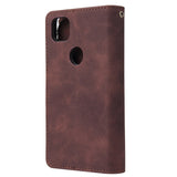 For Google Pixel 4A  Leather Mobile Phone Cover with Cards Slot Zipper Purse Phone Bracket 3 brown