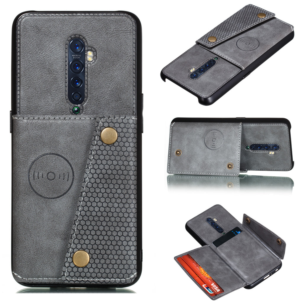 For OPPO A9 2020/Realme XT/Reno 2 Mobile Phone Shell Classic Textured Pattern Buckle Closure Design Anti-fall Smartphone Case gray