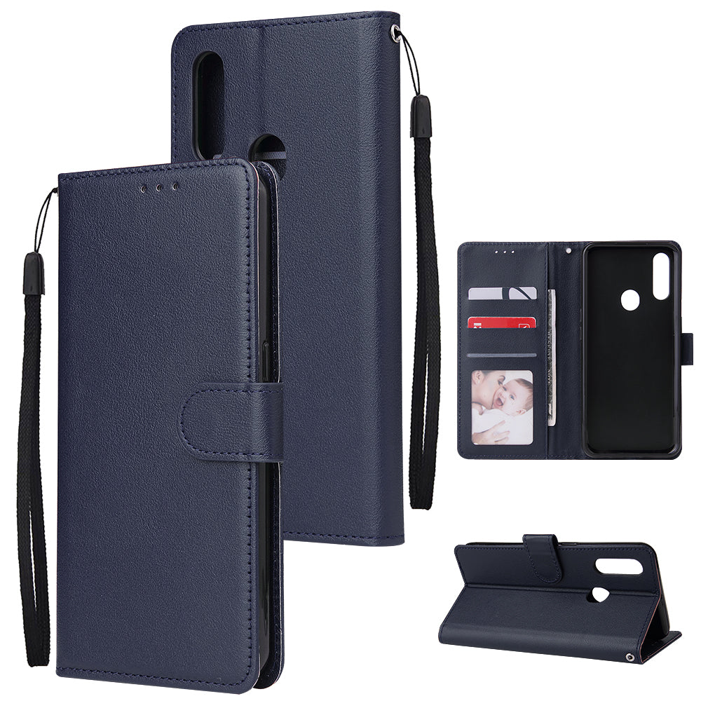 For OPPO A8 / A31/Realme XT / X2 Mobile Phone Case PU Buckle Closure Wallet Design Cards Slots All-round Protection Phone Cover blue