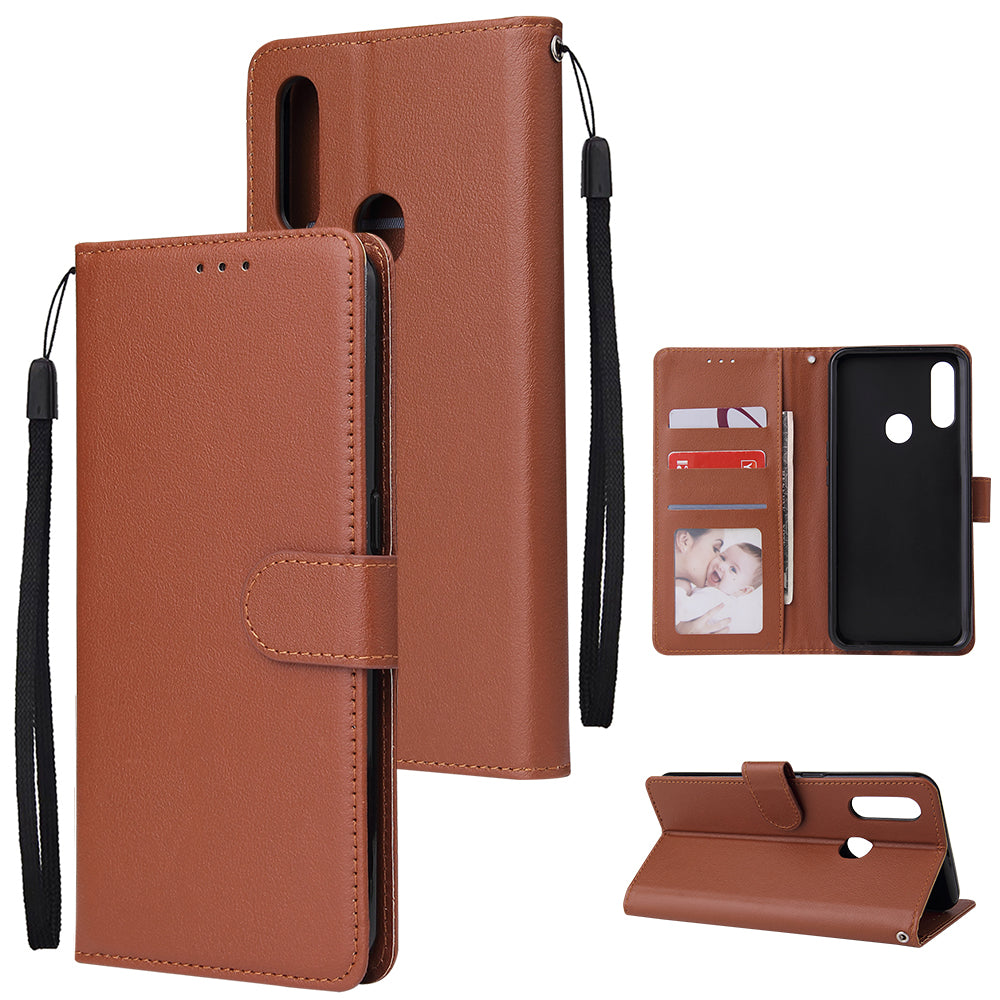 For OPPO A8 / A31/Realme XT / X2 Mobile Phone Case PU Buckle Closure Wallet Design Cards Slots All-round Protection Phone Cover brown