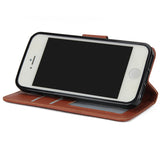 Ultra Slim PU Full Protective Cover Non-slip Shockproof Cell Phone Case with Card Slot for iPhone 5G/5S/5SE brown
