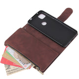For Google Pixel 4A  Leather Mobile Phone Cover with Cards Slot Zipper Purse Phone Bracket 3 brown
