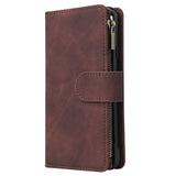 For Google Pixel 4A  Leather Mobile Phone Cover with Cards Slot Zipper Purse Phone Bracket 3 brown