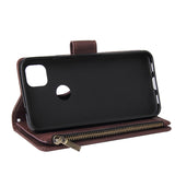 For Google Pixel 4A  Leather Mobile Phone Cover with Cards Slot Zipper Purse Phone Bracket 3 brown