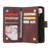 For Google Pixel 4A  Leather Mobile Phone Cover with Cards Slot Zipper Purse Phone Bracket 3 brown