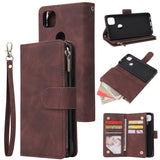 For Google Pixel 4A  Leather Mobile Phone Cover with Cards Slot Zipper Purse Phone Bracket 3 brown