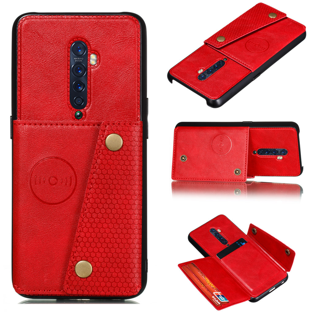 For OPPO A9 2020/Realme XT/Reno 2 Mobile Phone Shell Classic Textured Pattern Buckle Closure Design Anti-fall Smartphone Case red